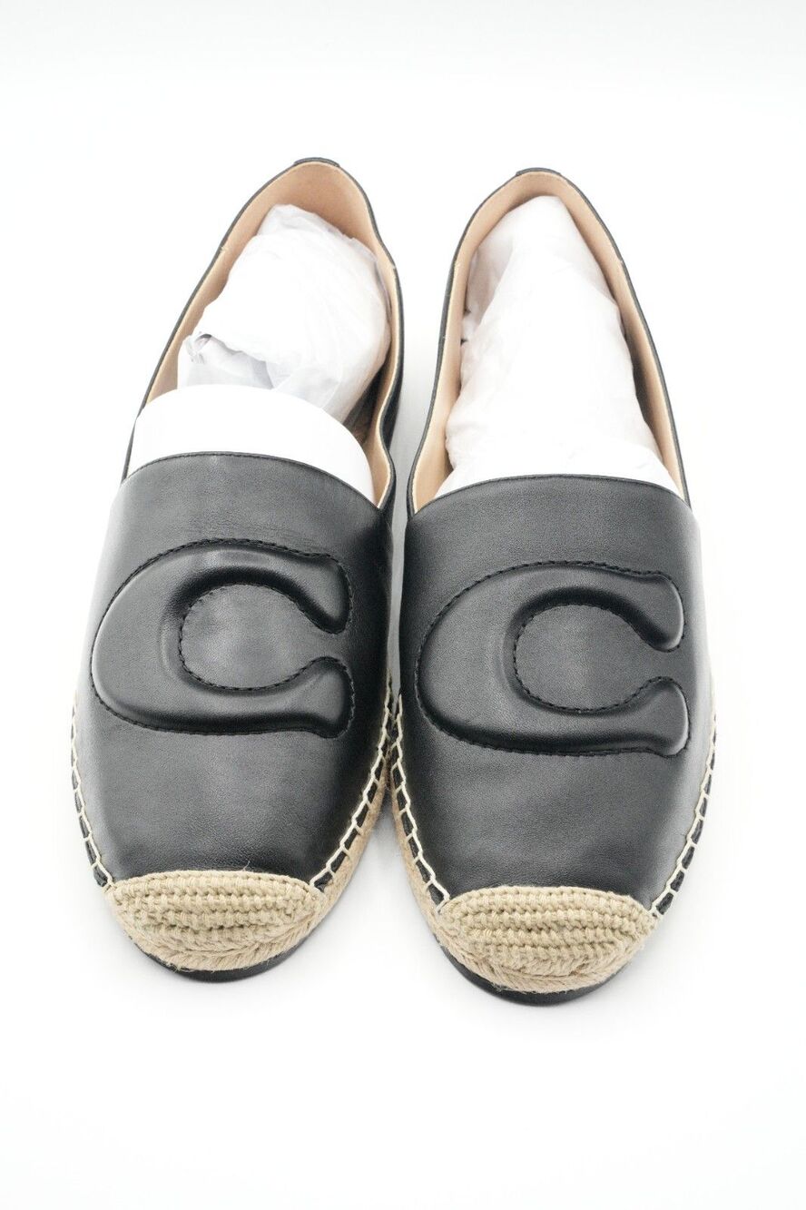 NIB Coach Women Cruz Nappa Leather Espadrille SZ 9.5 Designer Flat Shoes Black
